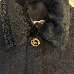 St. John Black chenille double collar Blazer and Skirt Set